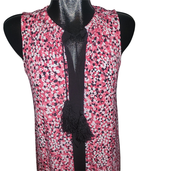 Michael Kors Red and Black Ditzy Floral Sleeveless Shift Style Dress M - Picture 2 of 7